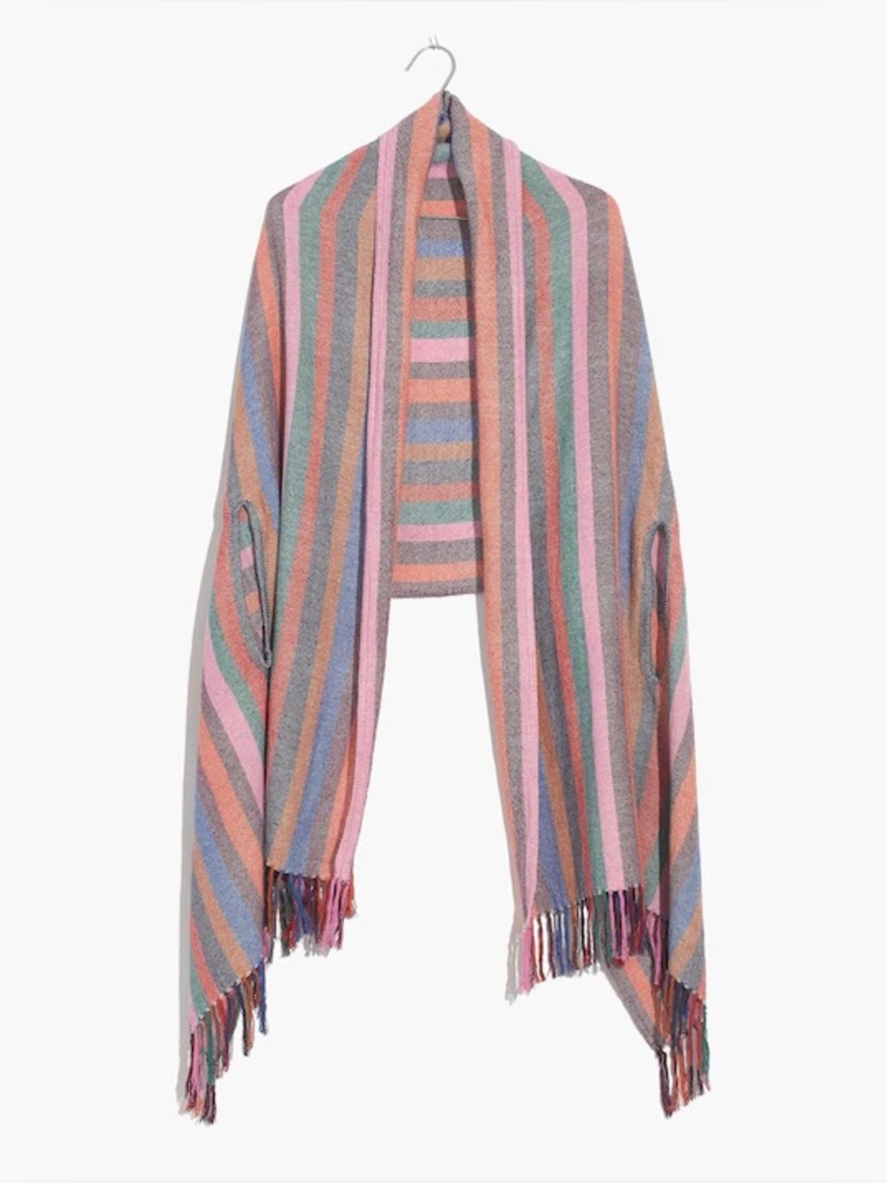 Madewell Striped Silk Cotton Poncho Wrap Shawl